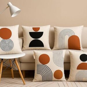 Set of 5 Jute Boho Geometric Cushion Covers, 16 x 16 Inch, Beige Multicolou