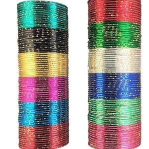 Glossy Look Non Precious Metal Bangles With Golden Zari Pods In 12 Color For Girls And Womens(Pack of 144)