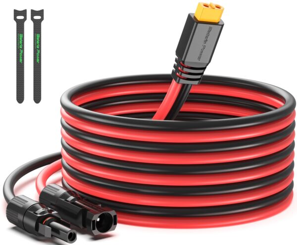 Power Solar to XT60 Charge Extension Cable 12AWG 10Ft Solar Connector to XT60 Adapter Cable for Solar Panel to LiFePO4 Battery RV Portable Power Station Solar Generator