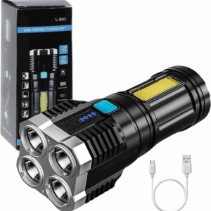 4 in 1 Torch Lights Rechargeable, High Power Led FlashLight, Mini Battery Charging Pocket Torch High Power Long Distance Beam Range 4 Mode Emergency Lights for Camping Trekking Outdoor (Multi-Color)