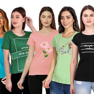 Printed, Cotton Tops & T-Shirts. Combo of 5 Tops for Women & Girls