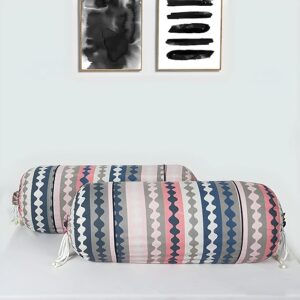 Bolster Covers | Soft Cotton Bolster Cover Set | Diwan Round Bolster Pillow Covers | Zig Zag Design Roll Masand Cover | 16x32 Inch | Pack of 2 | Multicolor