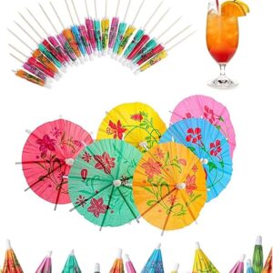 100 Pcs Cocktail Drink Umbrella Picks Toothpicks - Colorful Paper Hawaiian Toothpicks Cocktail Umbrellas for Drinks Tiki Party Decorations