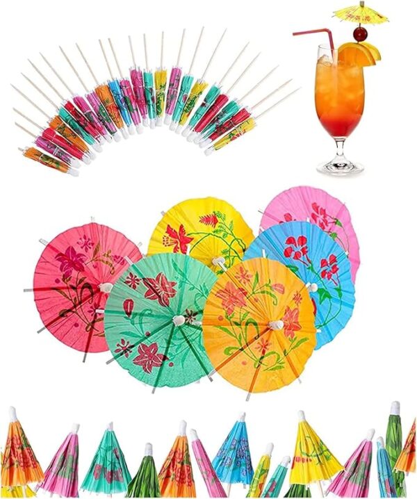 100 Pcs Cocktail Drink Umbrella Picks Toothpicks - Colorful Paper Hawaiian Toothpicks Cocktail Umbrellas for Drinks Tiki Party Decorations