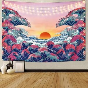 Tapestry Forest Tree Tapestry Mountain Tapestry Wall Hanging Psychedelic Nature Polyester Landscape Tapestry Wall Decor for Bedroom(51"X59"), Polyester, blue