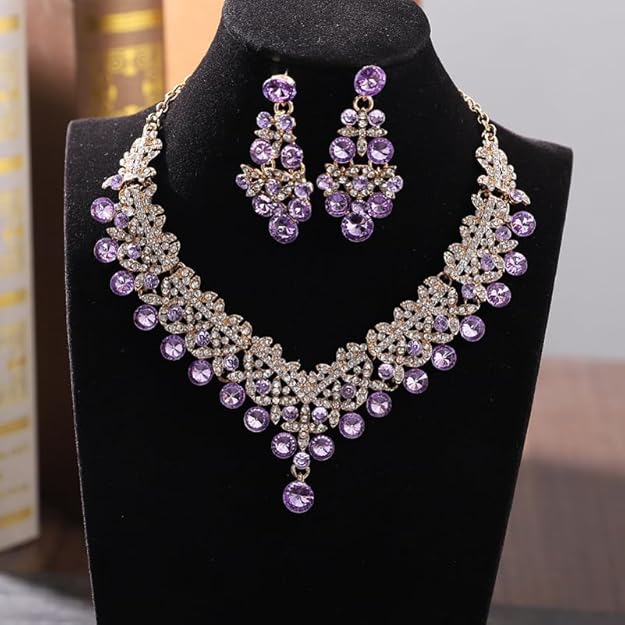 Diva Fashion Latest Stylish Design Fancy Wedding Party Crystal Diamonds Necklace Jewellery Set for Women