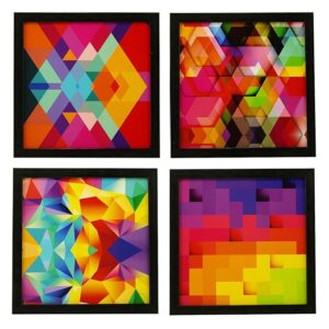 4 Piece Set of Framed Wall Hanging Abstract Art Decor(1167) Art Prints 8.7 inch X 8.7 inch Without Glass