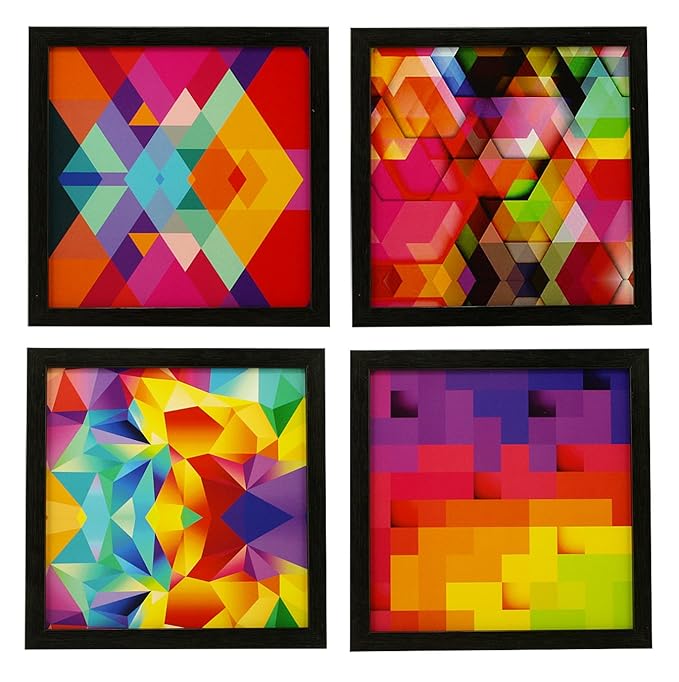 4 Piece Set of Framed Wall Hanging Abstract Art Decor(1167) Art Prints 8.7 inch X 8.7 inch Without Glass