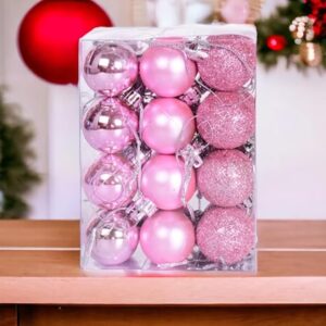 24 Pink Christmas X-Mass Tree Decoration Balls Hangings Ornaments Xmas Hanging Tree Balls Merry Christmas Ball Bauble Decoration for Home Party (24 Pink)