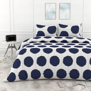 A QUALITY LINEN BRAND 100% Cotton King Size Bedsheet with 2 Pillow Covers - Navy Haze Big Polka, Soft & Breathable 144 TC Fabric, Perfect for King Beds