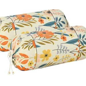 Industries Floral Print Soft & Luxurious Decorative Cotton Bolster Cover- Set of 2, 16"x32" (Cream)