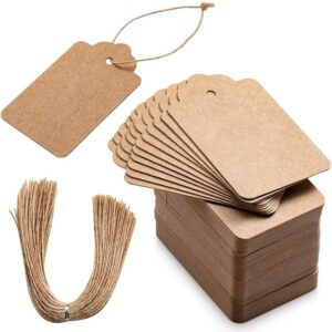 300pcs Premium Gift Tag, Double-Sided Available Kraft Paper Price Tag with 300 Root Natural Jute Twine, Craft Tags Labels Treats Tags for Wedding Christmas Day Thanksgiving