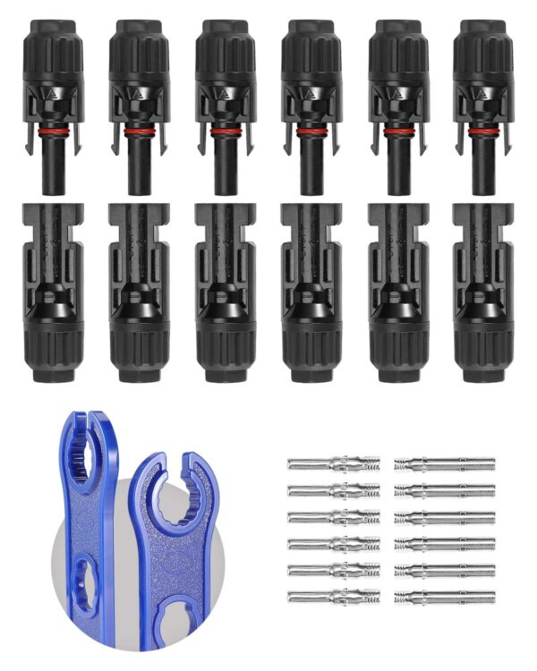 12 PCS Solar Connectors with Spanners Solar Panel Cable Connectors 6 Pairs Male/Female(10AWG)