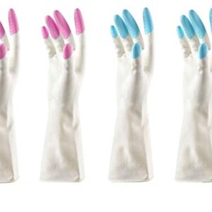 Pack of 2 Pair of Reusable Waterproof Household Latex Hand Gloves for Kitchen Dish Washing Laundry Cleaning Gardening and Sanitation, Set of two Pairs Free Size.