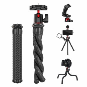 Camera Tripod, Flexible Gorilla Tripod Stand with Hidden Phone Holder w Cold Shoe Mount, 1/4'' Screw for Magic Arm, Universal for iPhone 14 13 Pro XS Max Samsung Canon Nikon Sony Cameras