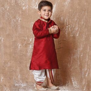 Kids Silk Blend Full Sleeve Solid Dhoti Kurta Set for Boys - Ethnic Wear | Traditional | Festival Wear for boys - Regular Fit
