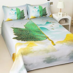 LINEN BRAND 100% Cotton Bedsheet for Double Bed, 1 Double Bedsheet with 2 Pillow Covers | 144 TC Queen Size Double Bedsheet Cotton, Classic Stellar Striped