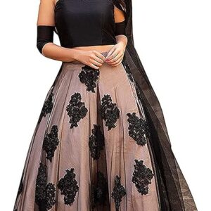 Sleave Women's Net Lehenga Choli (Black.Sen_Black_Free) | Finish Type: Semi stitched | Size: free