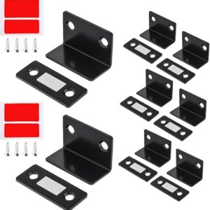 Door Catch,Ultra Thin Cabinet Magnetic Catch with Strong Adhesive Sticker & Screws, Slim Drawer Magnets Locks Furniture Safety Latches (4, L-Shaped Black)