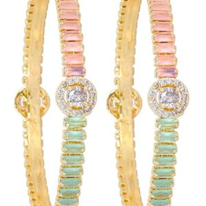 American Diamond Latest Gold Plated Metal Bangles Bracelet For Women & Girls | Traditional Premium AD Bangles | Designer Diamond Jewellery Bangles For Women- Set of 2
