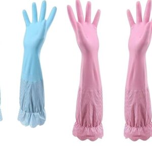 Reusable Rubber Latex PVC Flock lined Long Elbow Hand Gloves Safety Kitchen for Dish-Washing, Cleaning, Gardening, Laundry and Sanitation and Lab Work