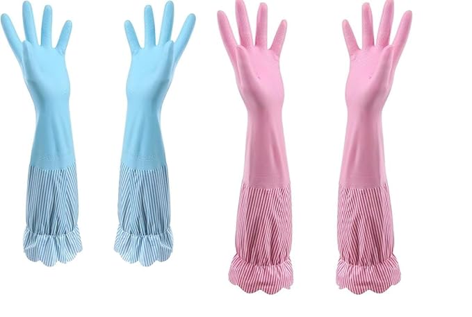 Reusable Rubber Latex PVC Flock lined Long Elbow Hand Gloves Safety Kitchen for Dish-Washing, Cleaning, Gardening, Laundry and Sanitation and Lab Work