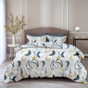 A QUALITY LINEN BRAND 100% Pure Cotton Bedsheet for Double Bed, 144TC Soft & Breathable Double Bed Bedsheet with 2 Pillow Covers (Deep Blue & Olive Abstract Waves, 88 x 90 Inches)