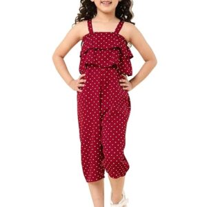 (ALL THINGS UBER NICE) Girls Polka Dot Ruffle Capri Length Jumpsuit