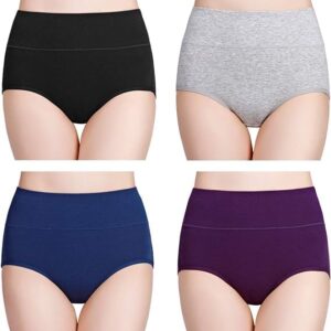 Women's Briefs, 4 Pack, High Waisted Underwear, Comfortable Cotton Panties