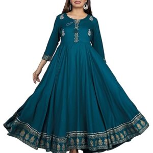 Embroidered Rayon Anarkali Kurta|Gown for Women|Flared Kurta for Women