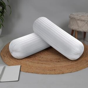 Microfibre Round Bolster Bed/Sofa/Diwan Pillow | Light, Soft & Fluffy for Neck & Back Support | Washable Breathable, Durable | Size 14x30 Inch - Big Round Pillow | Set of 2 | 18003-2-15x34