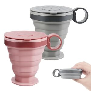 2 Pack Collapsible Cup for Travel Accessories Silicone Foldable Glass with Lids and Handles, Expandable Reusable Drinking Cup Camping Accessories for Outdoor and Daily Use