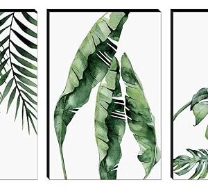 paintings Set of 3 Preety Green Leaf Modern Art MDF Self Adhessive UV Textured Painting 27 Inch X 12 Inch(Each Painting Size 12 Inch X 9 Inch) PHC30197