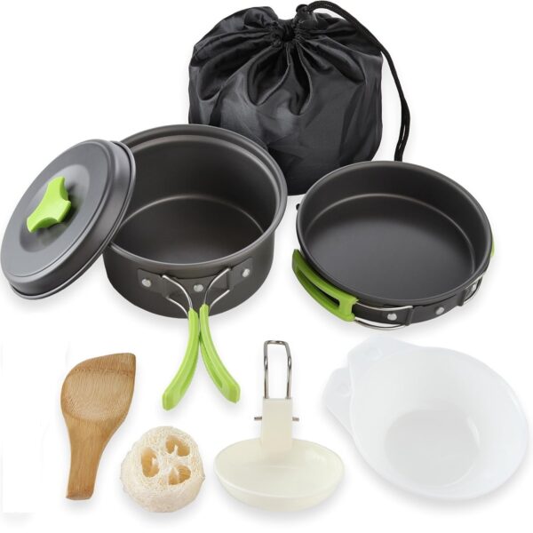 9 Pcs Camping Cookware Mess kit Backpacking Gear & Hiking Camping Cooking Set,Camping Accessories for Outdoor?Camping Utensils with Carry Bag?Lightweight, Compact, & Durable Pot Pan Bowls