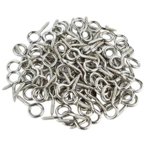 1 inch Small Screw Eyes Metal Eye Screw Hooks Self Tapping Screws Hook Ring Eyelet Hooks Silver/Gold (Pack Of 99 Pcs, Silver Rust Proof Coating)