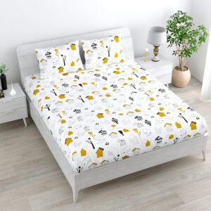 A QUALITY LINEN BRAND 100% Cotton Bedsheet for Double Bed, 1 Double Bedsheet with 2 Pillow Covers | 144 TC Queen Size Double Bedsheet Cotton, Soft White Kids House Design
