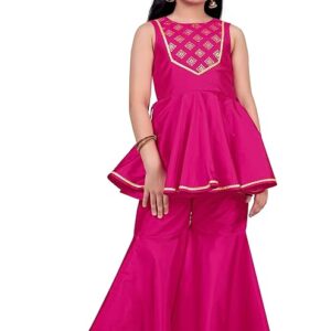 Dream Girl's Cotton Blend Printed Salwar Suit Set|Kids Salwar Suit Set|Ethnic Wear for Kids|Suit for Girls|Sharara Set for Girls