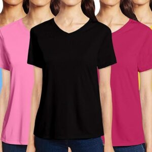 Women's Regular Fit V Neck Half Sleeves Cotton T Shirts in Combo Plain Pack of 5 with Black Tshirts. Stylish, Casual Tshirts.
