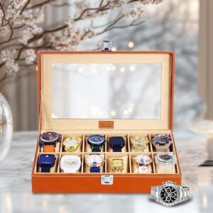 Box Organizer Display Case Holder in 12 slots of Watches with Transparent Look Cream Velvet Interior