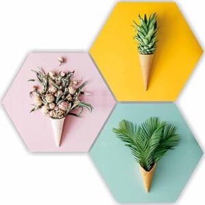 Preety Floral Flower and Leaf in Cone Pot 3 Piece UV Textured Multi-Effect Self adheshive Painting 17 Inch X 17 Inch SANFHX141,Multicolour