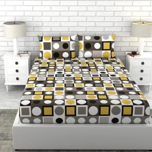 A QUALITY LINEN BRAND 100% Cotton Bedsheet for Double Bed, 1 Double Bedsheet with 2 Pillow Covers | 144 TC Queen Size Double Bedsheet Cotton, Forged Iron Grey and Lemon Zest Yellow