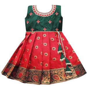WORLD South Indian Traditional Embroidery Pattu Pavadai Jacquard Silk Frock Dress