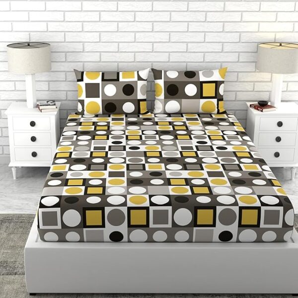 A QUALITY LINEN BRAND 100% Cotton Bedsheet for Double Bed, 1 Double Bedsheet with 2 Pillow Covers | 144 TC Queen Size Double Bedsheet Cotton, Forged Iron Grey and Lemon Zest Yellow