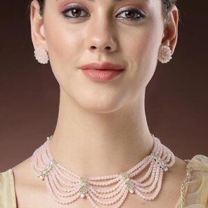 Pink Crystal Gold Plated Kundan Necklace Set for Women