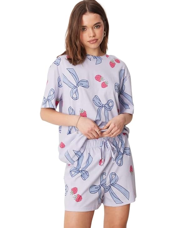 Women's Premium Cotton Blend Stylish Digital Printed Pajama Co-ords || Matching 2 Piece Sleepwear Nightwear Cute Pjs || Casual Top & Shorts Lounge Sets