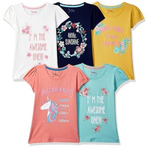 Girl's Cotton Regular Fit Printed Round Neck T-Shirt - Pack of 5