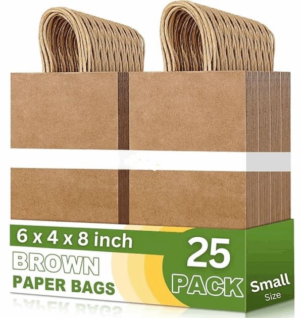 Disposable Brown Kraft Paper Bags 6"x8"x4" Pack of 25pcs- Small Party Favor Goodie Bag, Craft Paper Return Gift Bags -Disposable Recycled Eco Friendly Paper Bags (6"x8"x4")