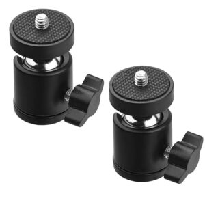 2 Pack Ball Head, 360 Degree Aluminum Alloy Rotating Swivel Tripod Ball Head with 1/4" Screw Thread Head for Cameras, Camcorders, Smart Phone, Gopro, LED Video Light, Black