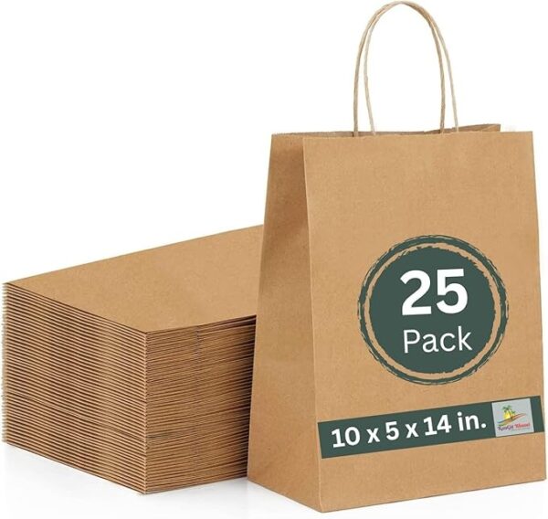 Kraft Paper Bags with Handles- 25pcs 10"x14"x5" Medium Brown Bags, Return Gift Craft Paper carry Bag for Shopping Retail Merchandise - Disposable (10x5x14 in Brown, 25 pack)