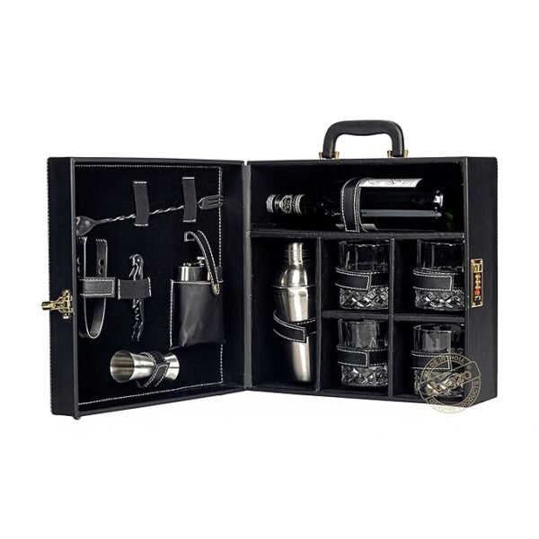 Portable Bar Set | Portable Bar Set | Bar Tool Set | Bartender Kit | Black 4 Glass | Cocktail Shaker | Barset for Picnic | Gifting | Gifting for Men